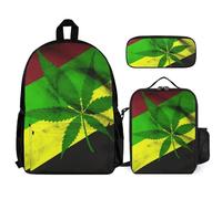 VFKLT Jamaica Flag Leaves Backpack with Lunch Box Pencil Case 3 Piece Set Travel Bag Casual Daypack Laptop Backpack, White, One Size, Travel Backpacks