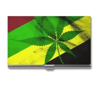 VFKLT Jamaica Flag Leaves Business Card Holder Pocket Slim Portable Metal Business Card Case Business Card Organizer Credit Card Wallet Multi Card Case for Men Women Travel Office, silver, One Size,