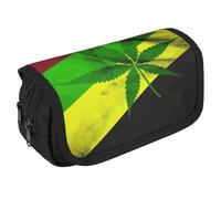 VFKLT Jamaica Flag Leaves Pencil Case Double Layer Pencil Pouch Large Capacity Pencil Bag Double Zipper Portable Pen Case Makeup Bag for Men Women Travel Business Office