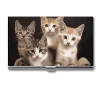 VFKLT Kittens Family Cats Business Card Holder Pocket Slim Portable Metal Business Card Case Business Card Organizer Credit Card Wallet Multi Card Case for Men Women Travel Office, silver, One Size,