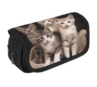 VFKLT Kittens Family Cats Pencil Case Double Layer Pencil Pouch Large Capacity Pencil Bag Double Zipper Portable Pen Case Makeup Bag for Men Women Travel Business Office