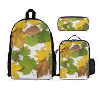 VFKLT Leaves Backpack with Lunch Box Pencil Case 3 Piece Set Travel Bag Casual Daypack Laptop Backpack, White, One Size, Travel Backpacks