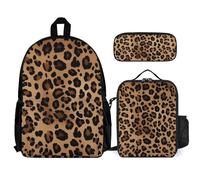 VFKLT Leopard Print Backpack with Lunch Box Pencil Case 3 Piece Set Travel Bag Casual Daypack Laptop Backpack, White, One Size, Travel Backpacks