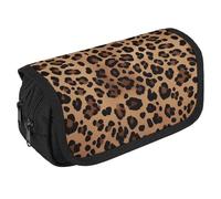 VFKLT Leopard Print Pencil Case Double Layer Pencil Pouch Large Capacity Pencil Bag Double Zipper Portable Pen Case Makeup Bag for Men Women Travel Business Office