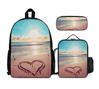 VFKLT Love Beach Backpack with Lunch Box Pencil Case 3 Piece Set Travel Bag Casual Daypack Laptop Backpack, White, One Size, Travel Backpacks