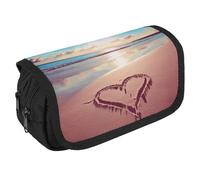 VFKLT Love Beach Pencil Case Double Layer Pencil Pouch Large Capacity Pencil Bag Double Zipper Portable Pen Case Makeup Bag for Men Women Travel Business Office