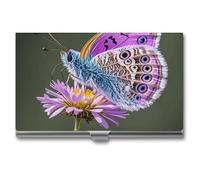 VFKLT Lovely Purple Butterfly Business Card Holder Pocket Slim Portable Metal Business Card Case Business Card Organizer Credit Card Wallet Multi Card Case for Men Women Travel Office, silver, One