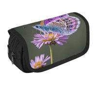 VFKLT Lovely Purple Butterfly Pencil Case Double Layer Pencil Pouch Large Capacity Pencil Bag Double Zipper Portable Pen Case Makeup Bag for Men Women Travel Business Office