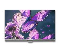 VFKLT Lovely Purple Butterflys Business Card Holder Pocket Slim Portable Metal Business Card Case Business Card Organizer Credit Card Wallet Multi Card Case for Men Women Travel Office, silver, One