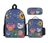 VFKLT Magic Owels Backpack with Lunch Box Pencil Case 3 Piece Set Travel Bag Casual Daypack Laptop Backpack, White, One Size, Travel Backpacks