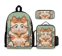 VFKLT Many Cartoon Cat Backpack with Lunch Box Pencil Case 3 Piece Set Travel Bag Casual Daypack Laptop Backpack, White, One Size, Travel Backpacks