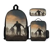 VFKLT Many Zombie Backpack with Lunch Box Pencil Case 3 Piece Set Travel Bag Casual Daypack Laptop Backpack, White, One Size, Travel Backpacks