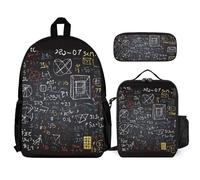 VFKLT Mathematics And Physics Backpack with Lunch Box Pencil Case 3 Piece Set Travel Bag Casual Daypack Laptop Backpack, White, One Size, Travel Backpacks
