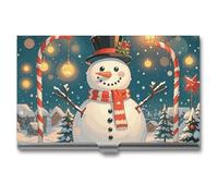 VFKLT Merry Christmas Lovely Snowman Business Card Holder Pocket Slim Portable Metal Business Card Case Business Card Organizer Credit Card Wallet Multi Card Case for Men Women Travel Office, silver,