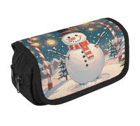 VFKLT Merry Christmas Lovely Snowman Pencil Case Double Layer Pencil Pouch Large Capacity Pencil Bag Double Zipper Portable Pen Case Makeup Bag for Men Women Travel Business Office