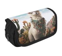 VFKLT Mexican Llama Green Pencil Case Double Layer Pencil Pouch Large Capacity Pencil Bag Double Zipper Portable Pen Case Makeup Bag for Men Women Travel Business Office