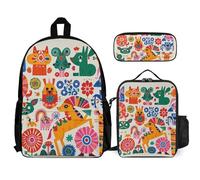 VFKLT Mexican Otomi Animals Backpack with Lunch Box Pencil Case 3 Piece Set Travel Bag Casual Daypack Laptop Backpack, White, One Size, Travel Backpacks