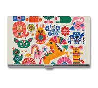 VFKLT Mexican Otomi Animals Business Card Holder Pocket Slim Portable Metal Business Card Case Business Card Organizer Credit Card Wallet Multi Card Case for Men Women Travel Office, silver, One Size,
