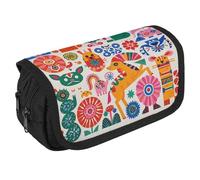 VFKLT Mexican Otomi Animals Pencil Case Double Layer Pencil Pouch Large Capacity Pencil Bag Double Zipper Portable Pen Case Makeup Bag for Men Women Travel Business Office