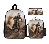 VFKLT Motocross Backpack with Lunch Box Pencil Case 3 Piece Set Travel Bag Casual Daypack Laptop Backpack, White, One Size, Travel Backpacks