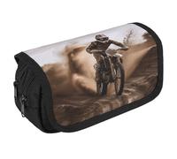 VFKLT Motocross Pencil Case Double Layer Pencil Pouch Large Capacity Pencil Bag Double Zipper Portable Pen Case Makeup Bag for Men Women Travel Business Office