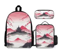 VFKLT Mount Fuji with Cherry Backpack with Lunch Box Pencil Case 3 Piece Set Travel Bag Casual Daypack Laptop Backpack, White, One Size, Travel Backpacks