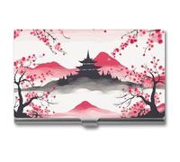 VFKLT Mount Fuji with Cherry Business Card Holder Pocket Slim Portable Metal Business Card Case Business Card Organizer Credit Card Wallet Multi Card Case for Men Women Travel Office, silver, One
