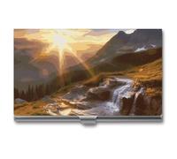 VFKLT Mountain Sunrise Landscape Business Card Holder Pocket Slim Portable Metal Business Card Case Business Card Organizer Credit Card Wallet Multi Card Case for Men Women Travel Office, silver, One