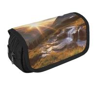 VFKLT Mountain Sunrise Landscape Pencil Case Double Layer Pencil Pouch Large Capacity Pencil Bag Double Zipper Portable Pen Case Makeup Bag for Men Women Travel Business Office
