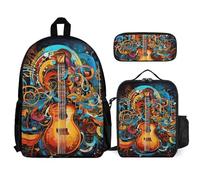 VFKLT Music Series Backpack with Lunch Box Pencil Case 3 Piece Set Travel Bag Casual Daypack Laptop Backpack, White, One Size, Travel Backpacks