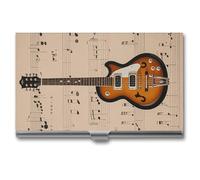 VFKLT Musical Guitar Print Business Card Holder Pocket Slim Portable Metal Business Card Case Business Card Organizer Credit Card Wallet Multi Card Case for Men Women Travel Office, silver, One Size,