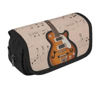 VFKLT Musical Guitar Print Pencil Case Double Layer Pencil Pouch Large Capacity Pencil Bag Double Zipper Portable Pen Case Makeup Bag for Men Women Travel Business Office