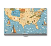 VFKLT Nautical Sailboat Map Business Card Holder Pocket Slim Portable Metal Business Card Case Business Card Organizer Credit Card Wallet Multi Card Case for Men Women Travel Office, silver, One Size,