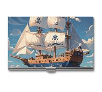 VFKLT Nautical Sailing Pirate Theme Business Card Holder Pocket Slim Portable Metal Business Card Case Business Card Organizer Credit Card Wallet Multi Card Case for Men Women Travel Office, silver,