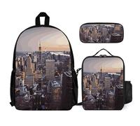 VFKLT New York City Backpack with Lunch Box Pencil Case 3 Piece Set Travel Bag Casual Daypack Laptop Backpack, White, One Size, Travel Backpacks