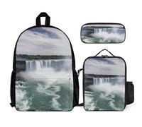 VFKLT Niagara Falls Backpack with Lunch Box Pencil Case 3 Piece Set Travel Bag Casual Daypack Laptop Backpack, White, One Size, Travel Backpacks