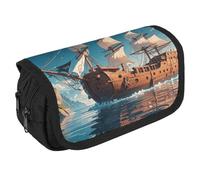 VFKLT Nordic Pirate Ship Pencil Case Double Layer Pencil Pouch Large Capacity Pencil Bag Double Zipper Portable Pen Case Makeup Bag for Men Women Travel Business Office