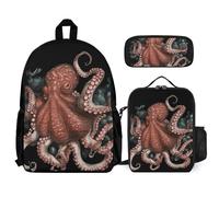 VFKLT Octopus Intertwined Backpack with Lunch Box Pencil Case 3 Piece Set Travel Bag Casual Daypack Laptop Backpack, White, One Size, Travel Backpacks