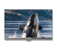 VFKLT Orca Killer Whale Business Card Holder Pocket Slim Portable Metal Business Card Case Business Card Organizer Credit Card Wallet Multi Card Case for Men Women Travel Office, silver, One Size,
