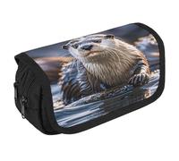 VFKLT Otters Pencil Case Double Layer Pencil Pouch Large Capacity Pencil Bag Double Zipper Portable Pen Case Makeup Bag for Men Women Travel Business Office