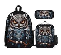 VFKLT Owl Backpack with Lunch Box Pencil Case 3 Piece Set Travel Bag Casual Daypack Laptop Backpack, White, One Size, Travel Backpacks