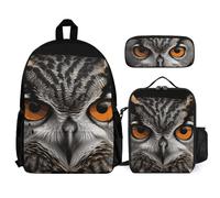 VFKLT Owl Eyes Backpack with Lunch Box Pencil Case 3 Piece Set Travel Bag Casual Daypack Laptop Backpack, White, One Size, Travel Backpacks