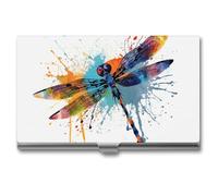 VFKLT Paint Splash Dragonfly Business Card Holder Pocket Slim Portable Metal Business Card Case Business Card Organizer Credit Card Wallet Multi Card Case for Men Women Travel Office, silver, One