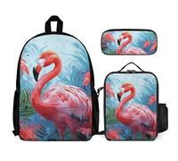 VFKLT Painted Flamingo Backpack with Lunch Box Pencil Case 3 Piece Set Travel Bag Casual Daypack Laptop Backpack, White, One Size, Travel Backpacks