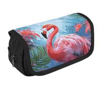 VFKLT Painted Flamingo Pencil Case Double Layer Pencil Pouch Large Capacity Pencil Bag Double Zipper Portable Pen Case Makeup Bag for Men Women Travel Business Office