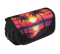 VFKLT Palm Tree Sunset Design Pencil Case Double Layer Pencil Pouch Large Capacity Pencil Bag Double Zipper Portable Pen Case Makeup Bag for Men Women Travel Business Office