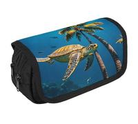 VFKLT Palm Trees And Sea Turtles Diving Underwater Pencil Case Double Layer Pencil Pouch Large Capacity Pencil Bag Double Zipper Portable Pen Case Makeup Bag for Men Women Travel Business Office