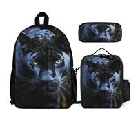 VFKLT Panther With Blue Eyes Backpack with Lunch Box Pencil Case 3 Piece Set Travel Bag Casual Daypack Laptop Backpack, White, One Size, Travel Backpacks