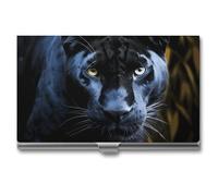VFKLT Panther With Blue Eyes Business Card Holder Pocket Slim Portable Metal Business Card Case Business Card Organizer Credit Card Wallet Multi Card Case for Men Women Travel Office, silver, One
