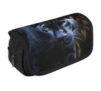 VFKLT Panther With Blue Eyes Pencil Case Double Layer Pencil Pouch Large Capacity Pencil Bag Double Zipper Portable Pen Case Makeup Bag for Men Women Travel Business Office